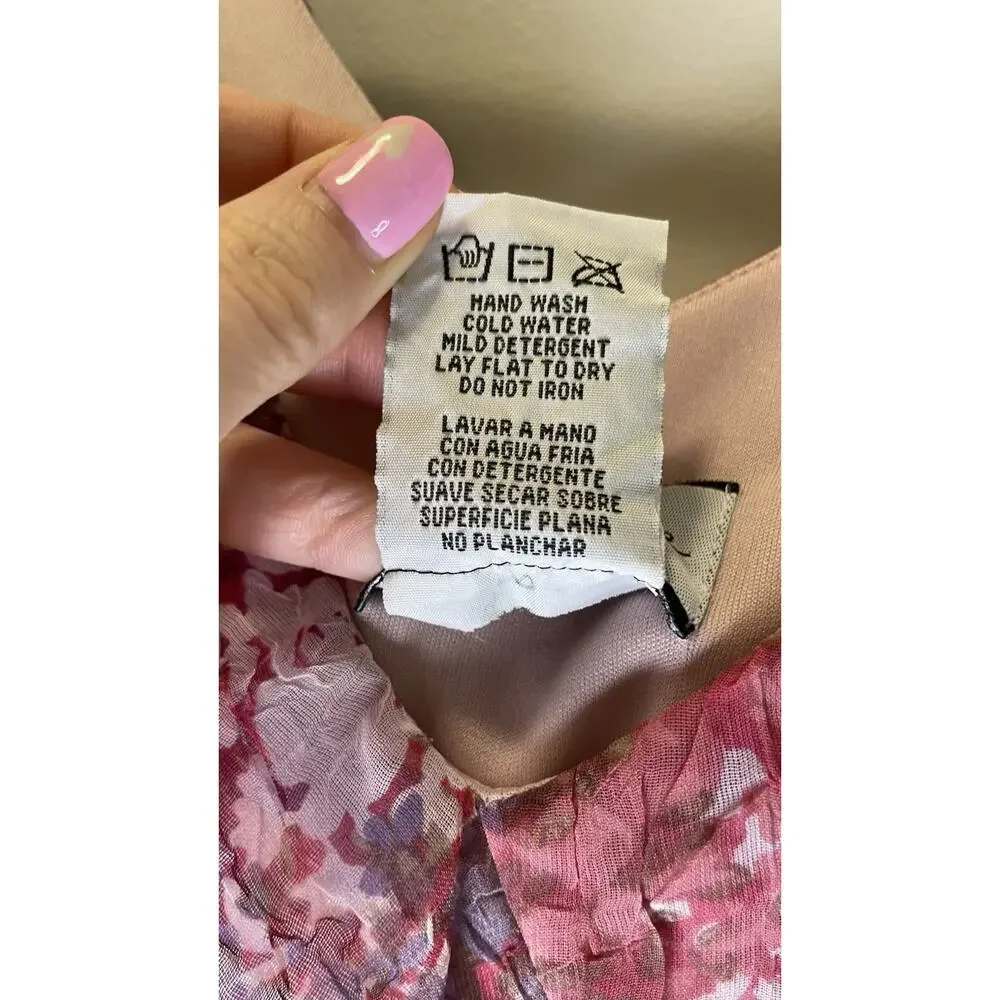 Breakin' Loose Y2K 90s Floral Ruffle V-Neck Asymetrical Midi Dress Pink Sz 9/10 - Picture 7 of 15